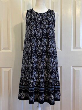 NWOT Loft Navy Blue Floral Shift Dress w/Ruffled Hem & Keyhole Neckline Size S